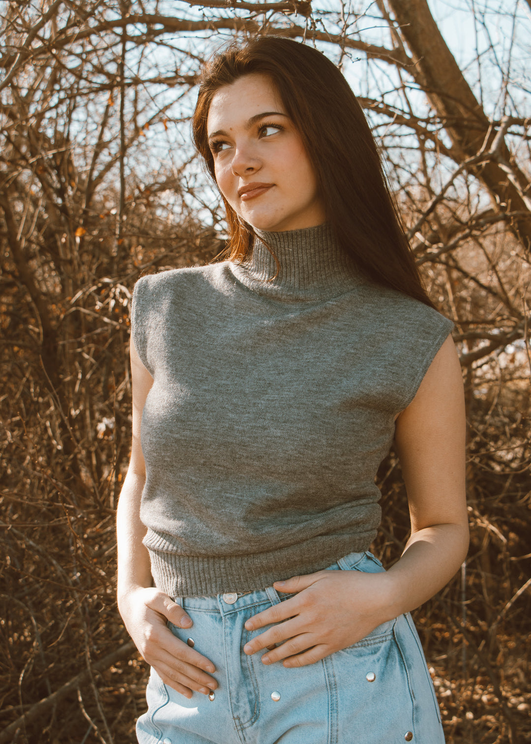 grey turtleneck vest