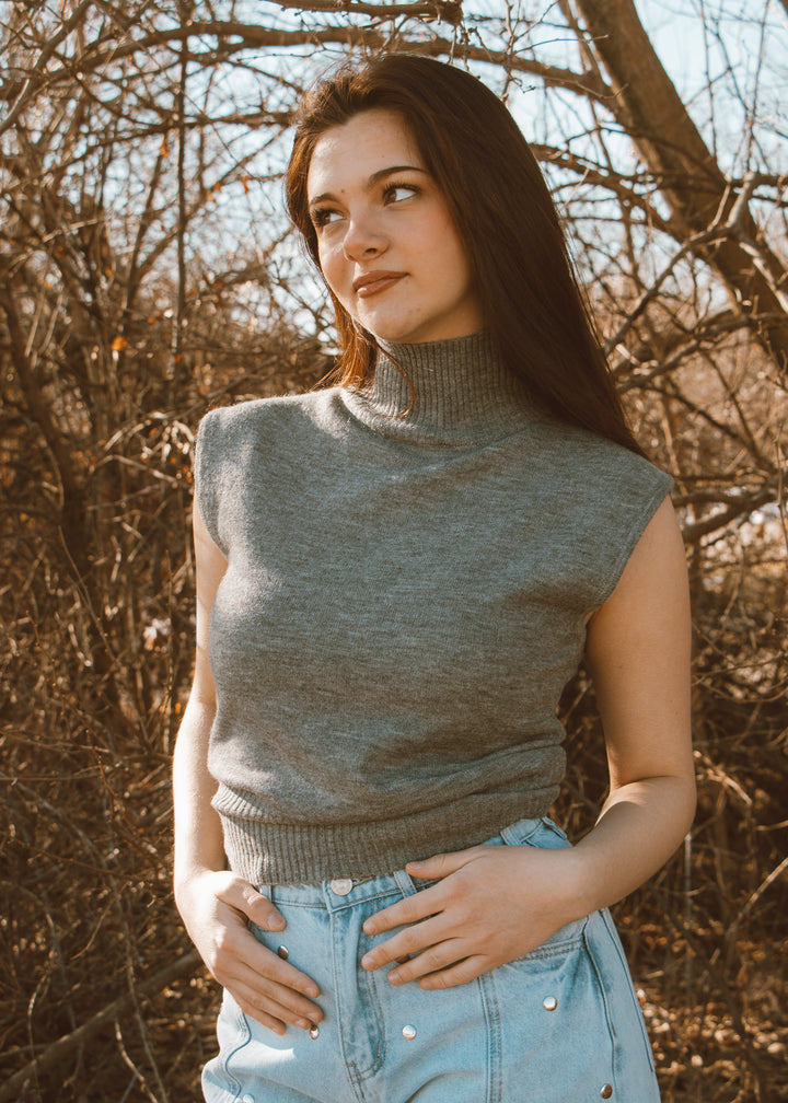 grey turtleneck vest