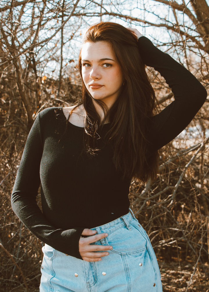 black ribbed bodysuit