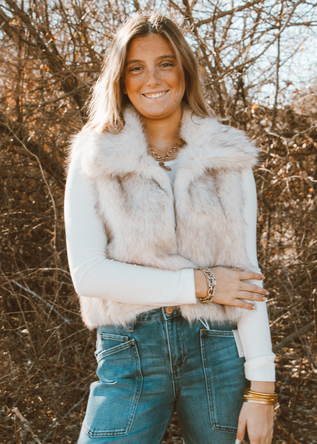 fur vest outfit 
