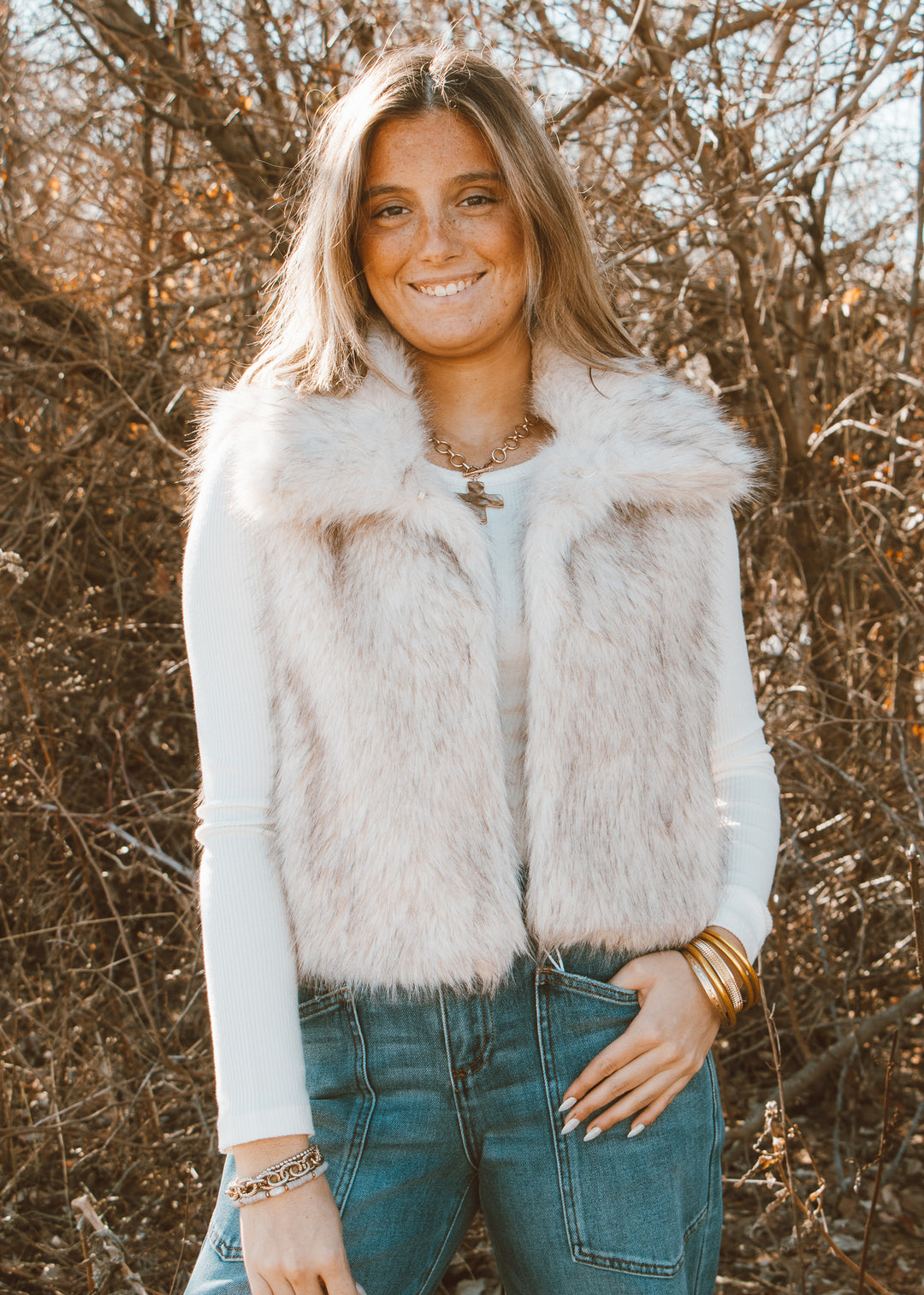 fur vest outfit