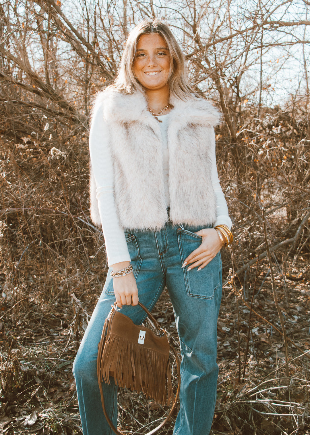 NYE fur vest outfit 
