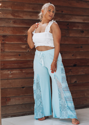 Boho Babe Baby Blue Lace Detailed Pant