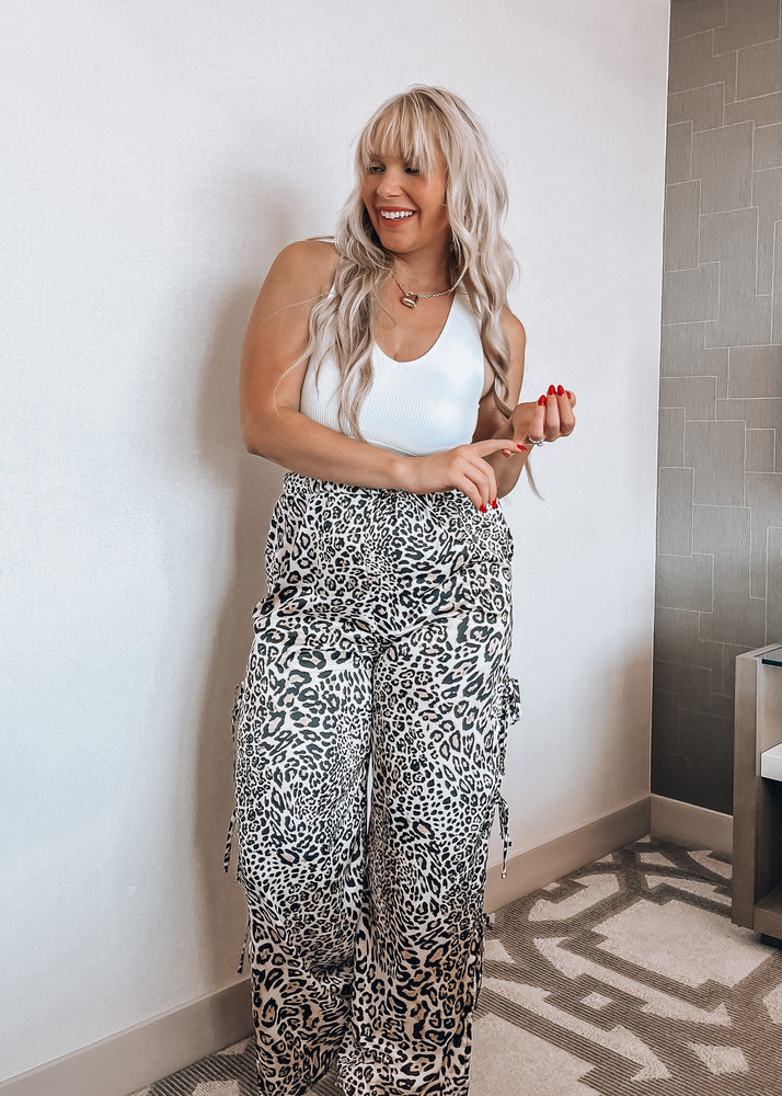 Sadie Satin Leopard Cargo Pants