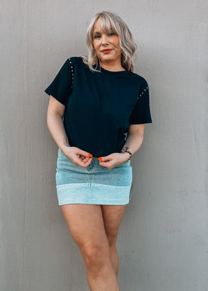 Denver Black Studded Cropped Tee