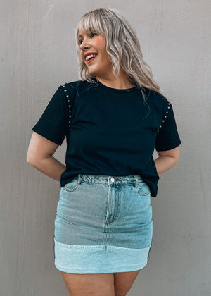 Denver Black Studded Cropped Tee