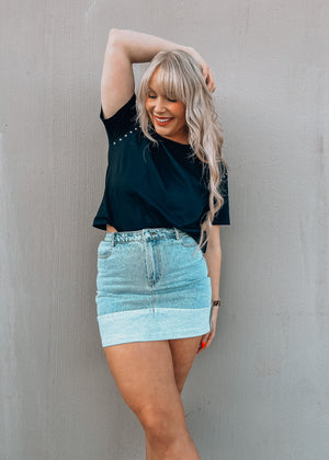 Denver Black Studded Cropped Tee