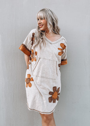 Flower Power Taupe Tunic Top