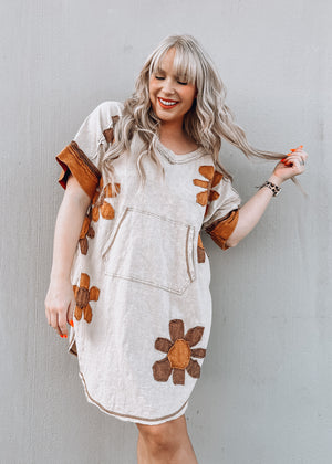 Flower Power Taupe Tunic Top