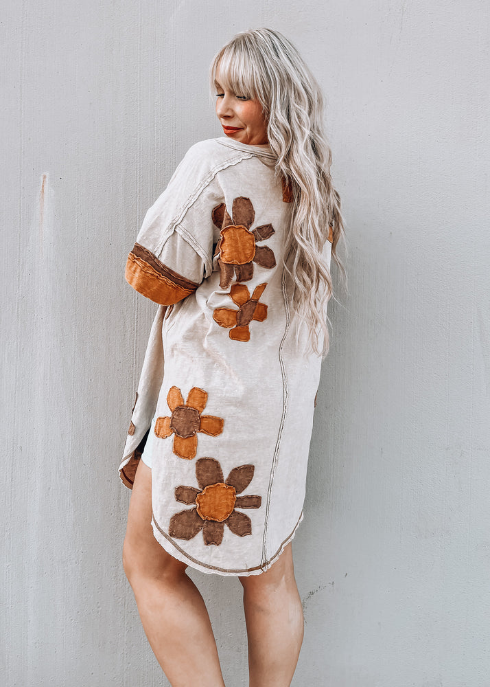 Flower Power Taupe Tunic Top