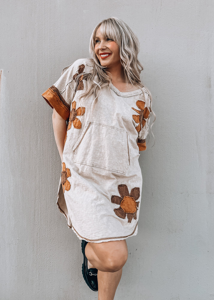 Flower Power Taupe Tunic Top