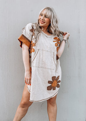 Flower Power Taupe Tunic Top