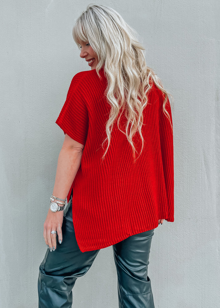 Swiss Alps Red Poncho Sweater