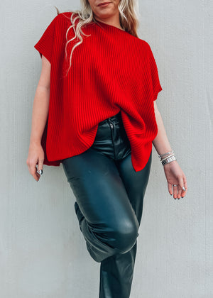 Swiss Alps Red Poncho Sweater