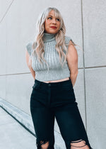 Grey Cable Knit Sleeveless Turtleneck