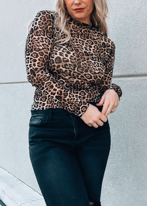 Posh Leopard Print Mesh Top