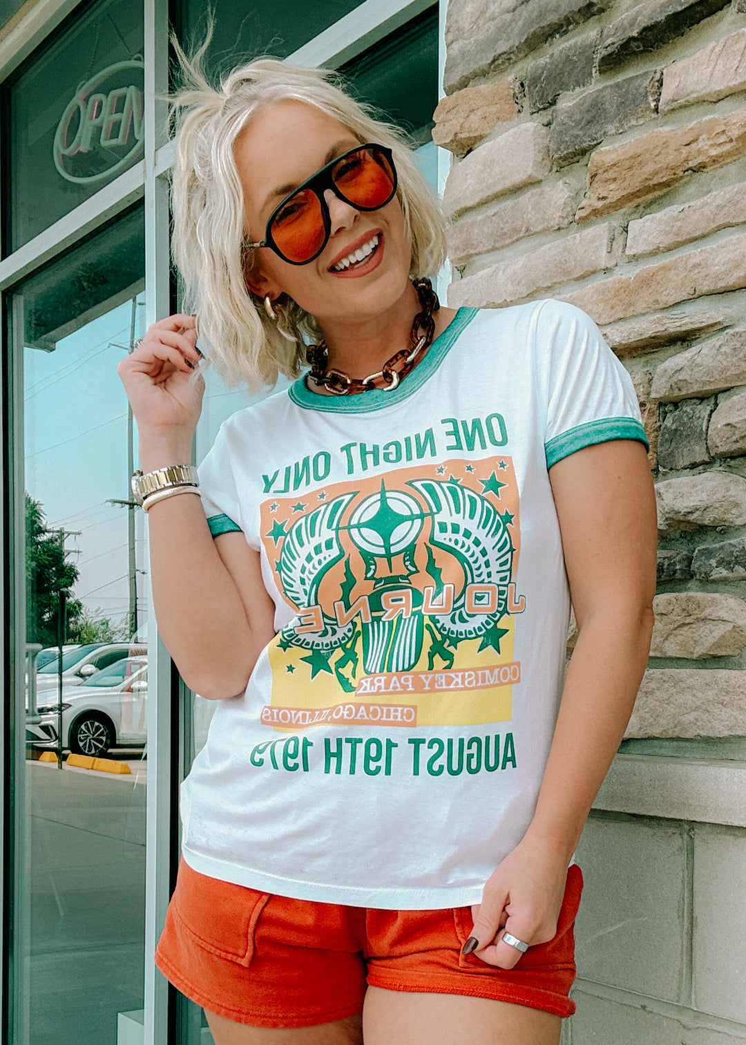 Journey Ringer White Tee