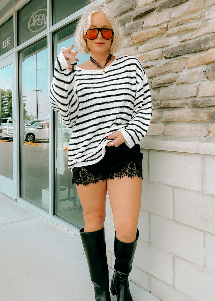 Samantha Black Satin and Lace Short