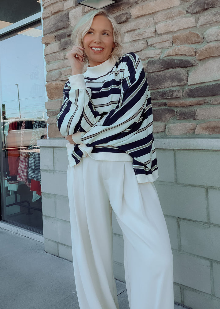 Blue Ridge Striped Oversized Mock Neck