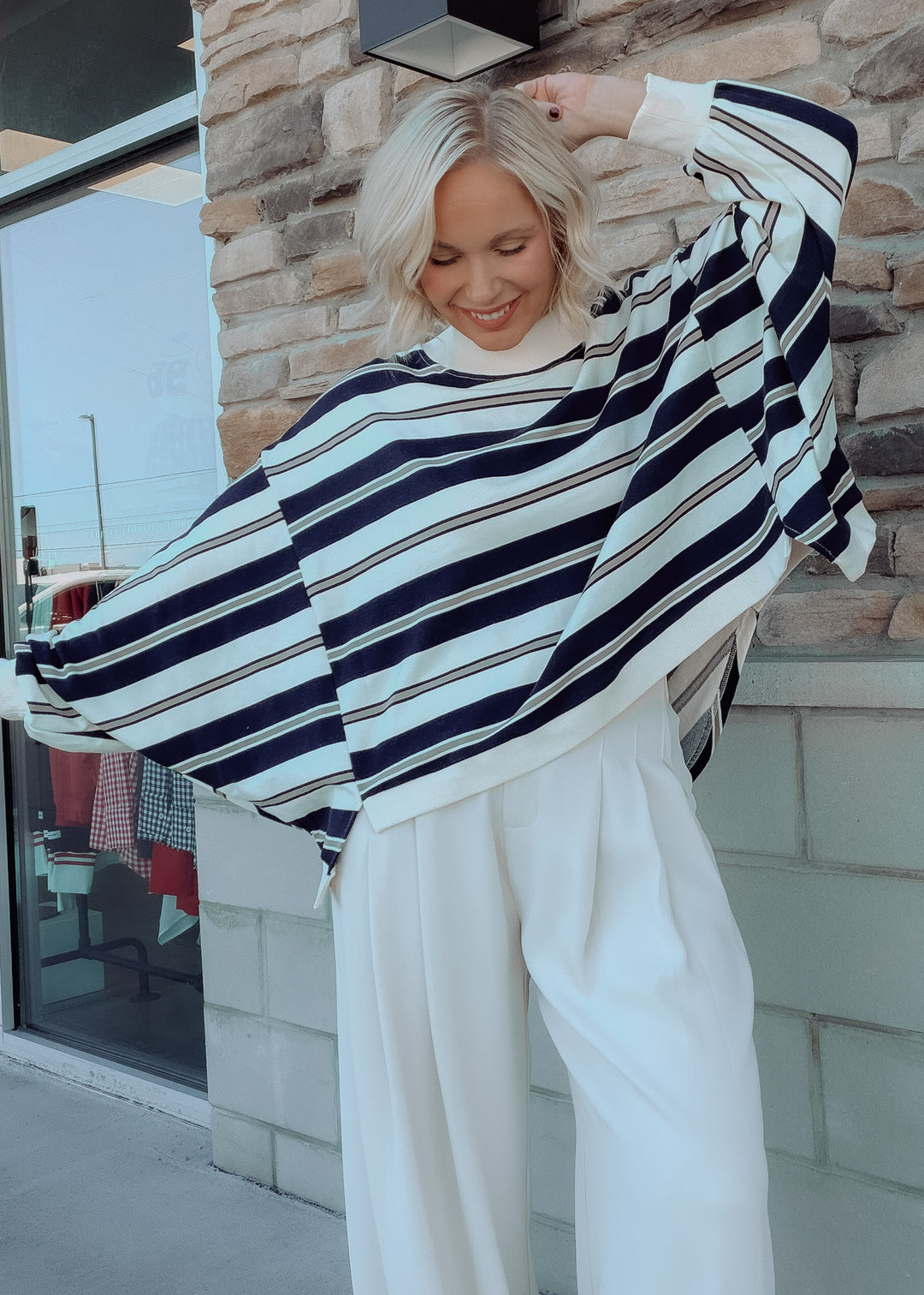 Blue Ridge Striped Oversized Mock Neck