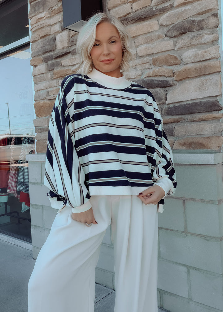 Blue Ridge Striped Oversized Mock Neck