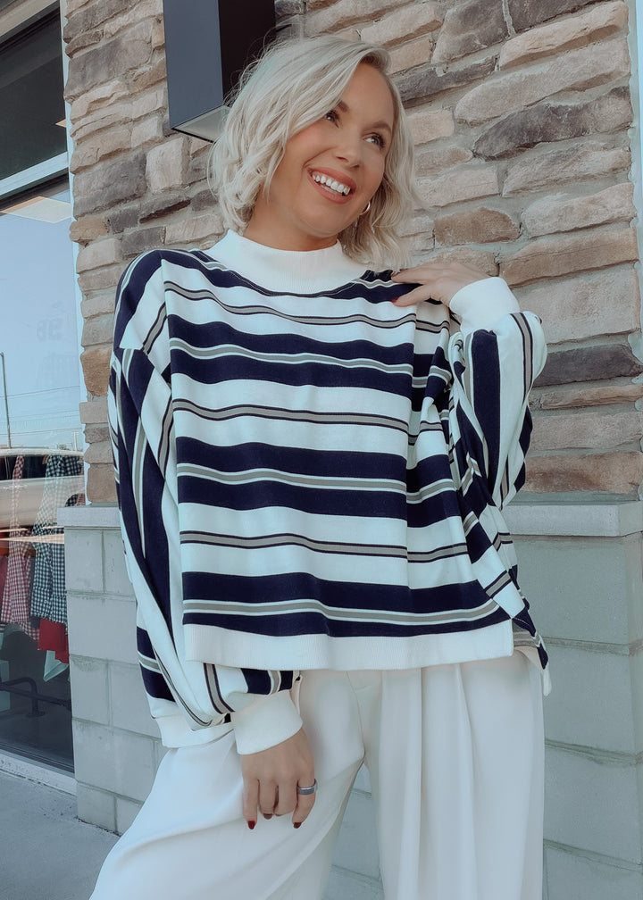 Blue Ridge Striped Oversized Mock Neck