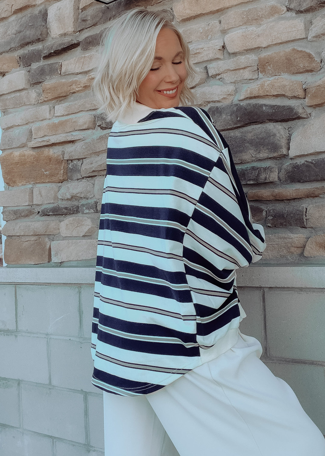 Blue Ridge Striped Oversized Mock Neck