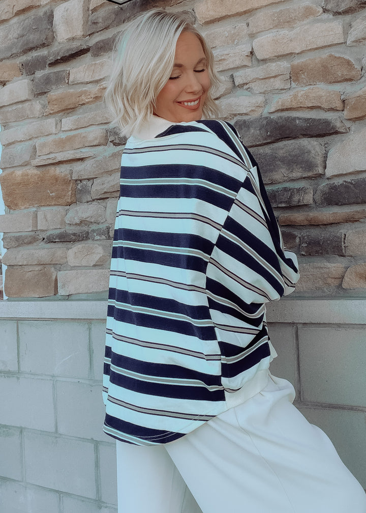 Blue Ridge Striped Oversized Mock Neck