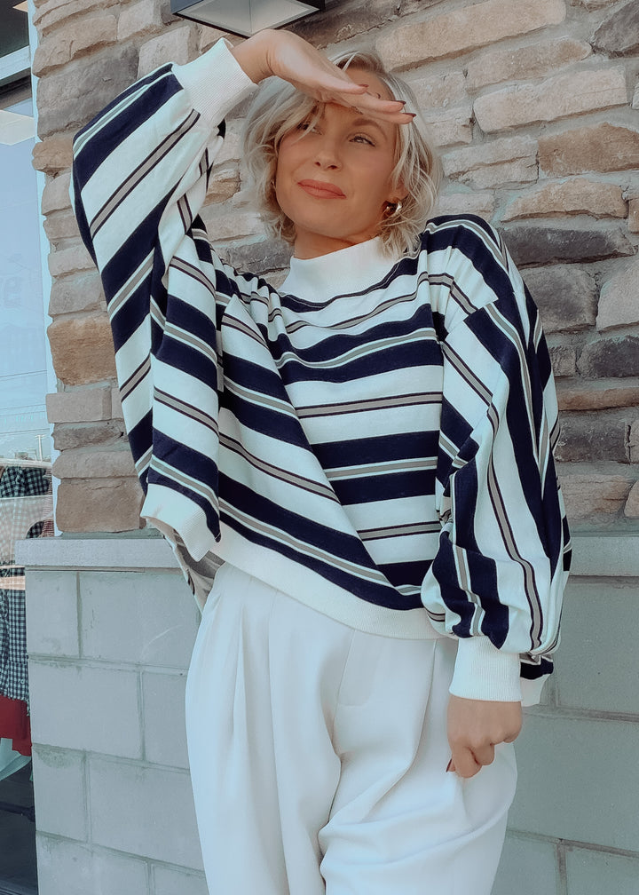 Blue Ridge Striped Oversized Mock Neck