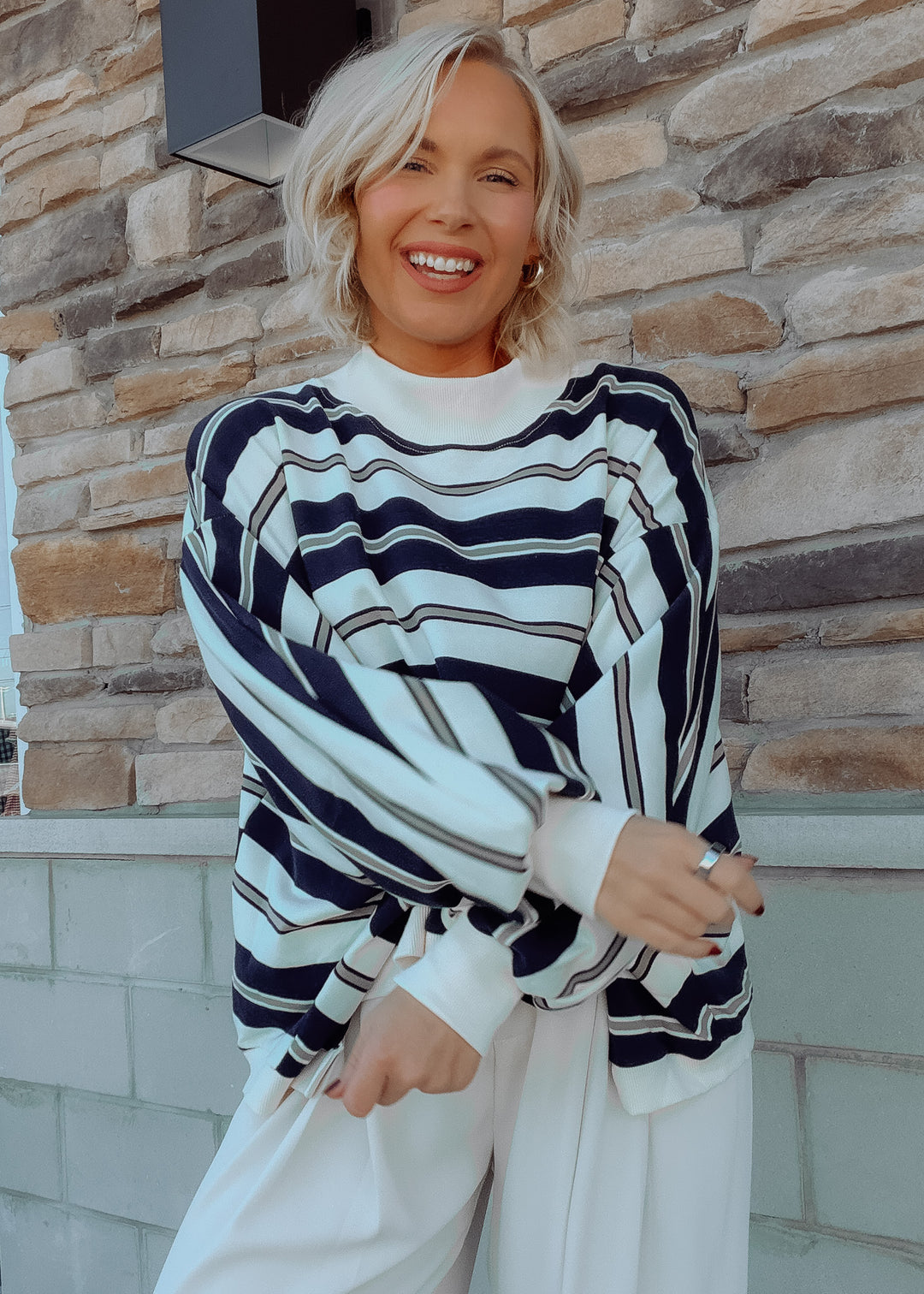 Blue Ridge Striped Oversized Mock Neck