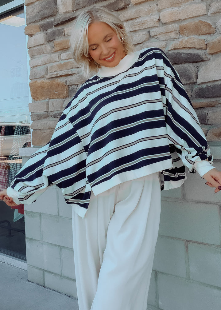 Blue Ridge Striped Oversized Mock Neck