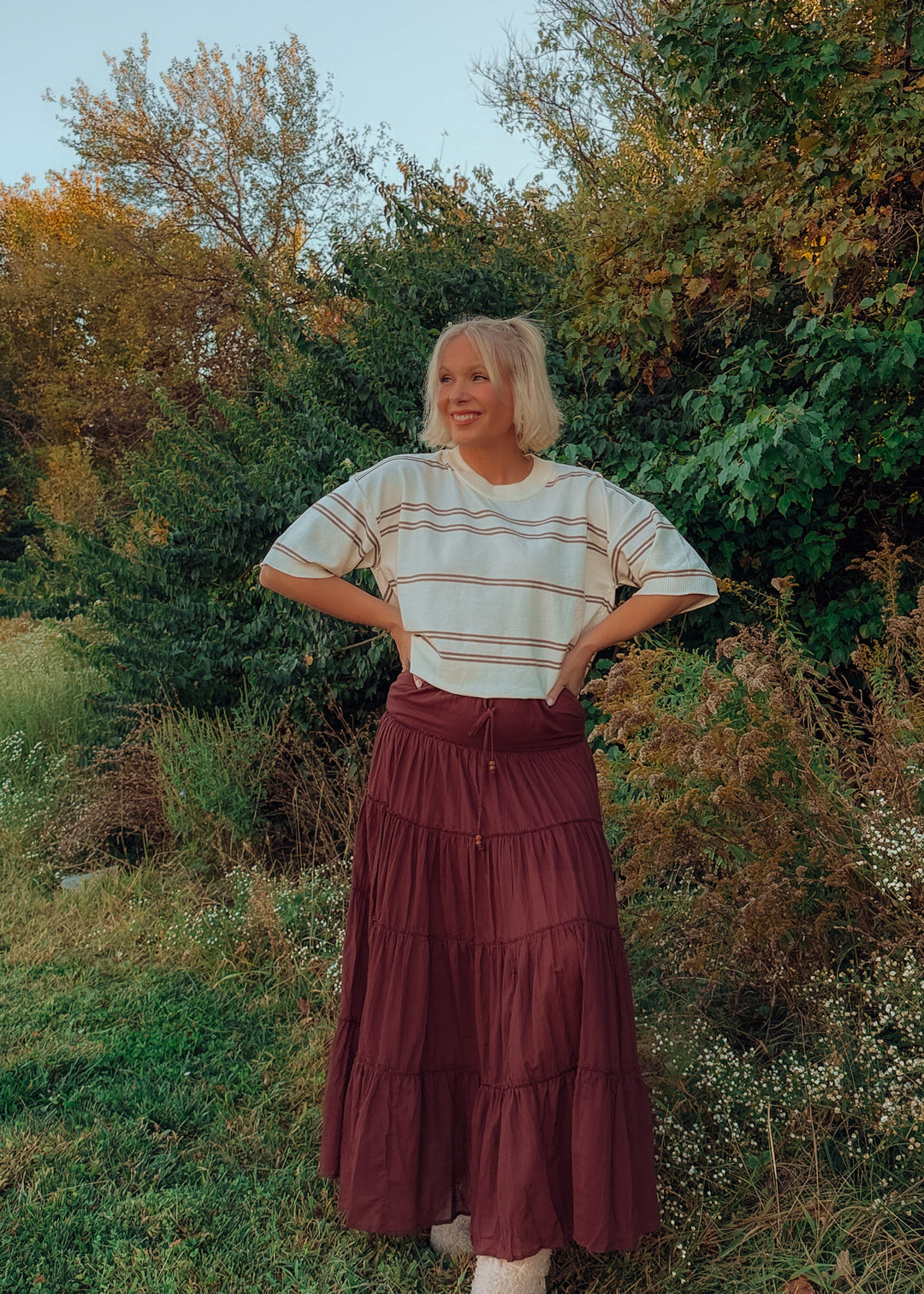 Merlot Tiered Maxi Skirt
