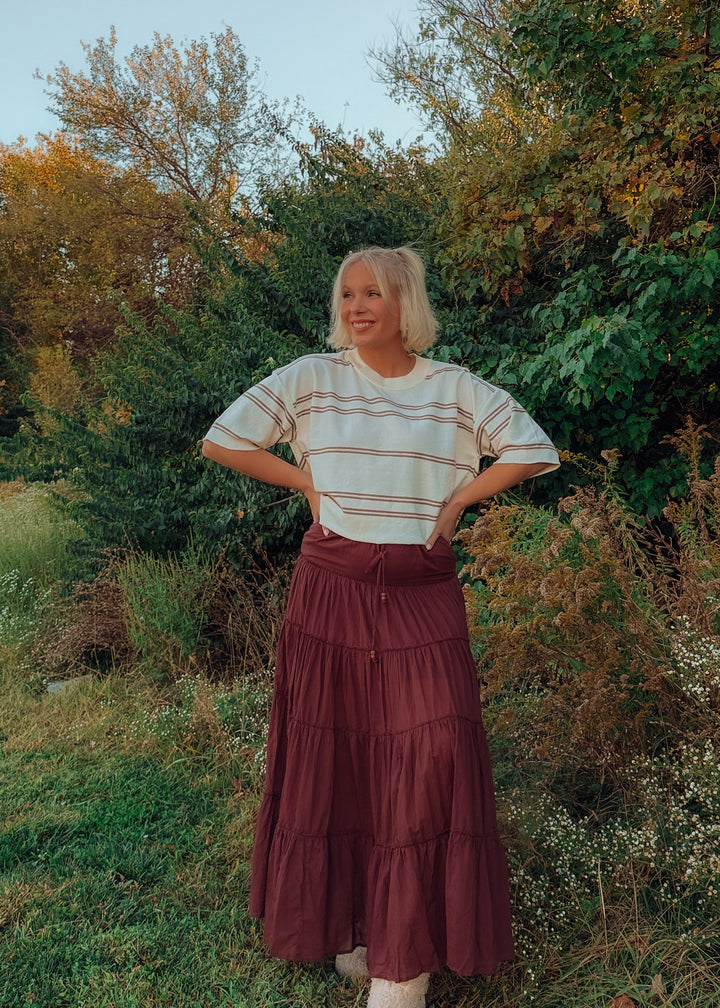 Merlot Tiered Maxi Skirt