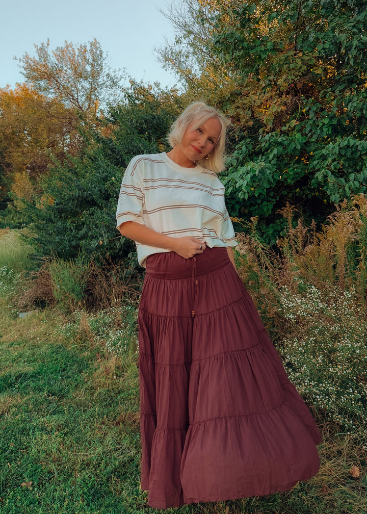 Merlot Tiered Maxi Skirt