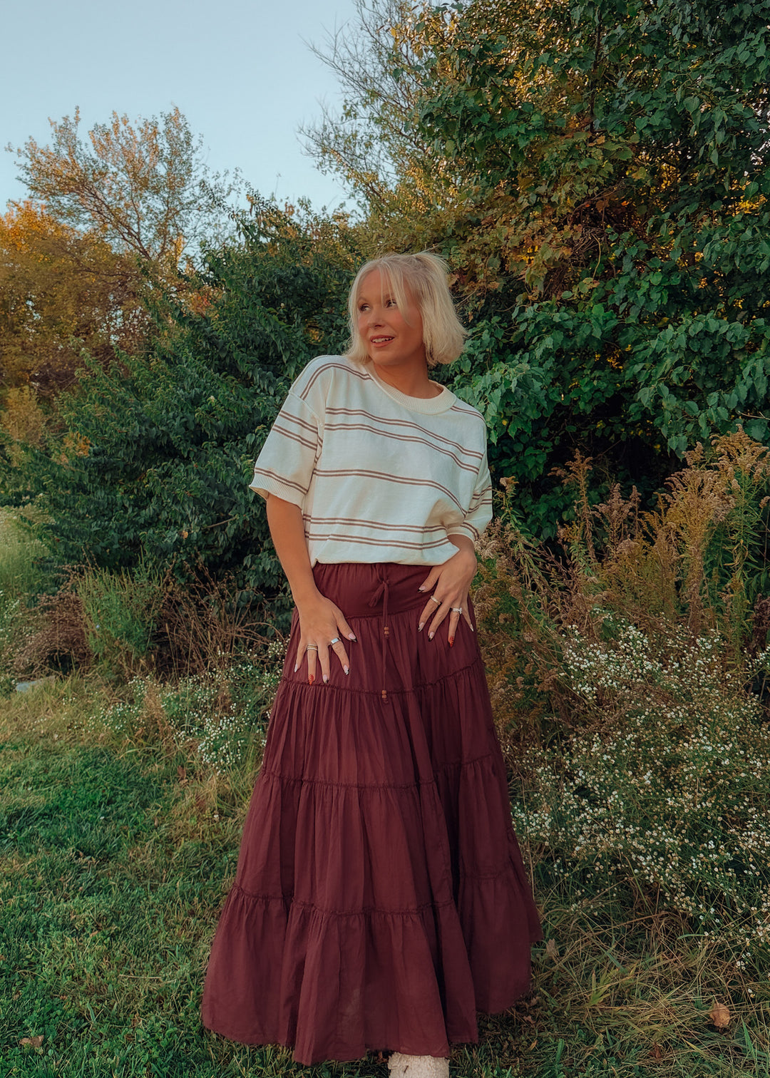 Merlot Tiered Maxi Skirt