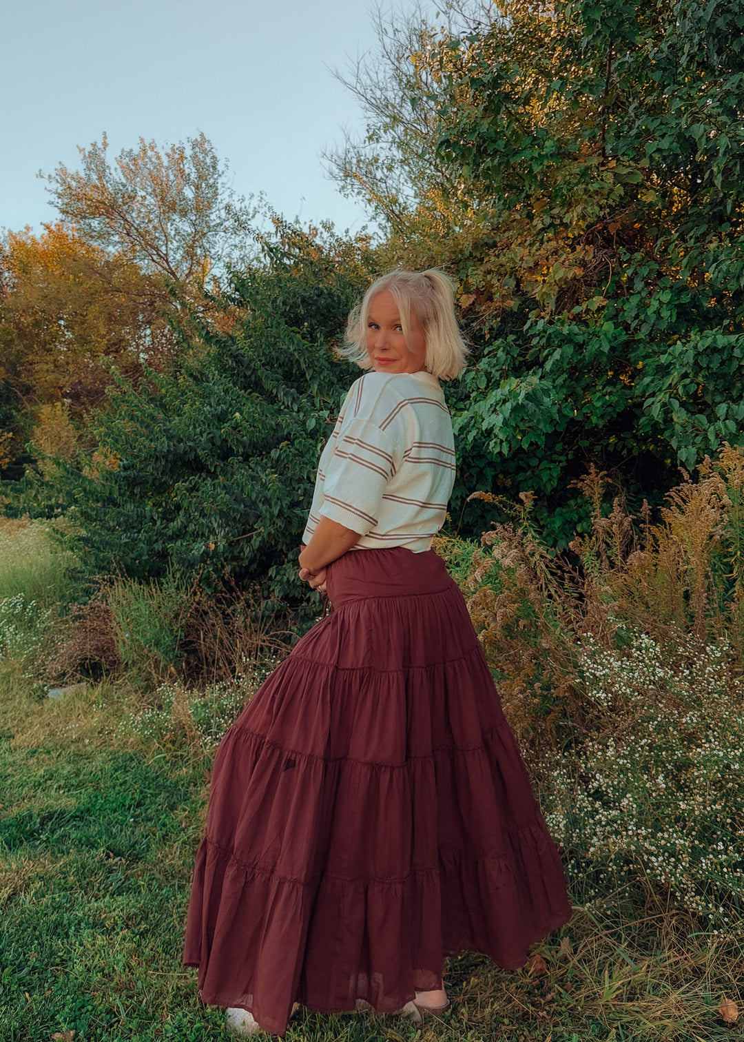 Merlot Tiered Maxi Skirt
