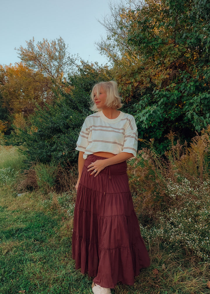 Merlot Tiered Maxi Skirt