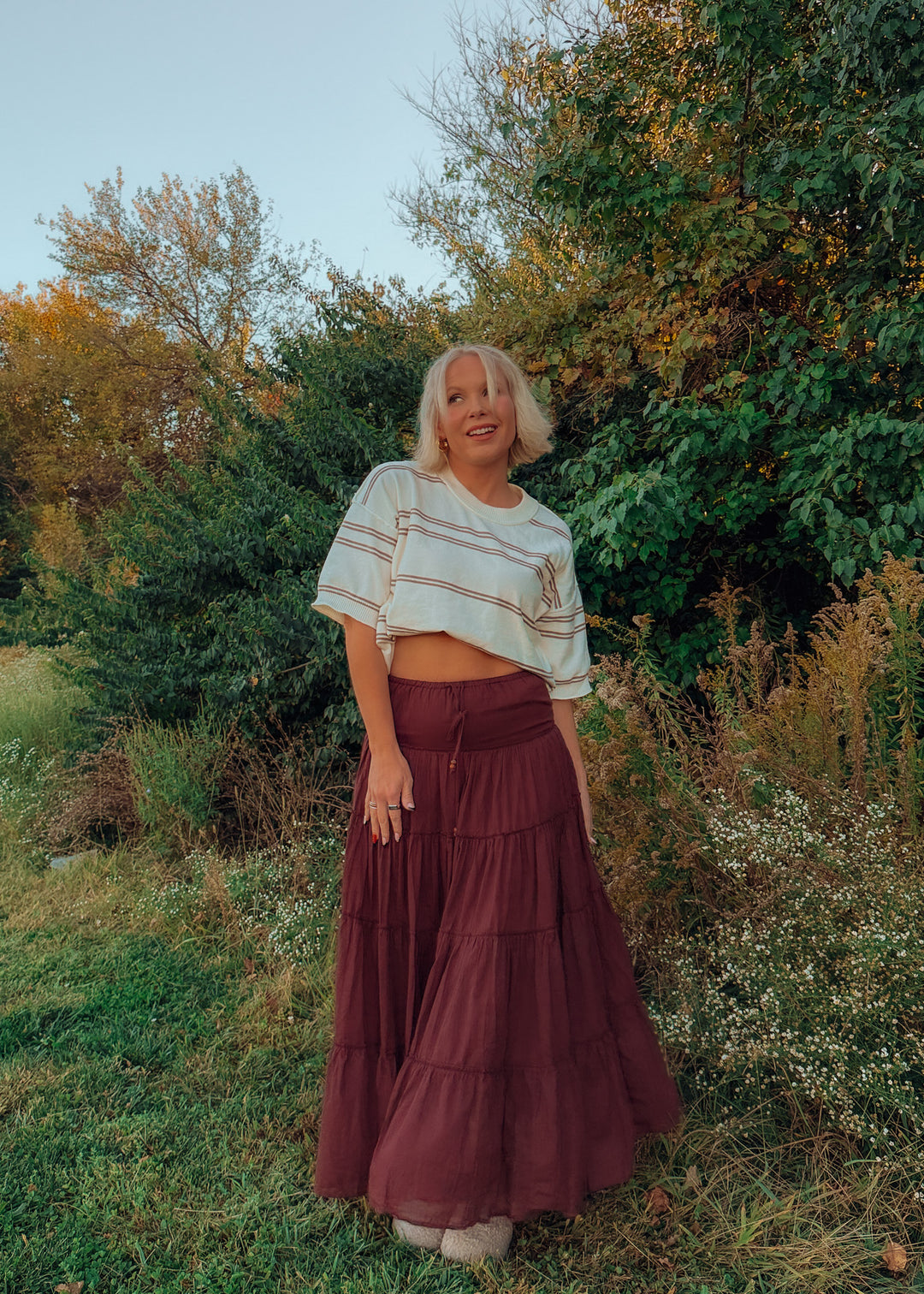 Merlot Tiered Maxi Skirt