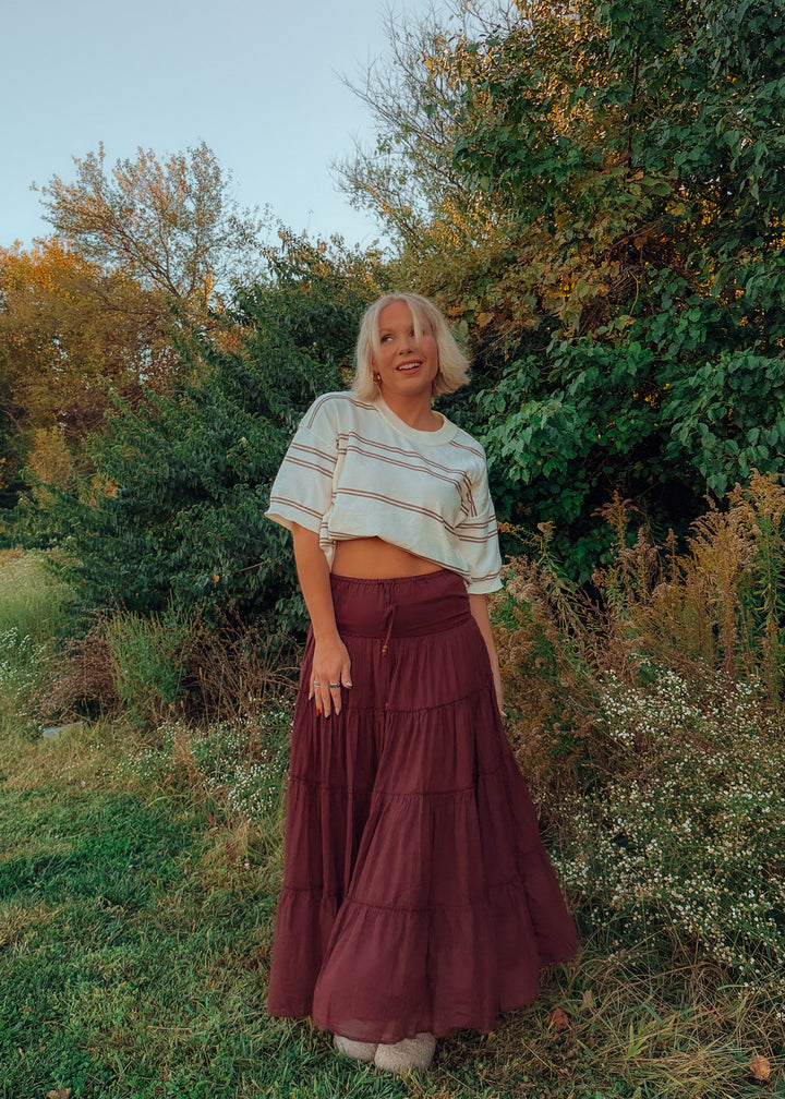 Merlot Tiered Maxi Skirt