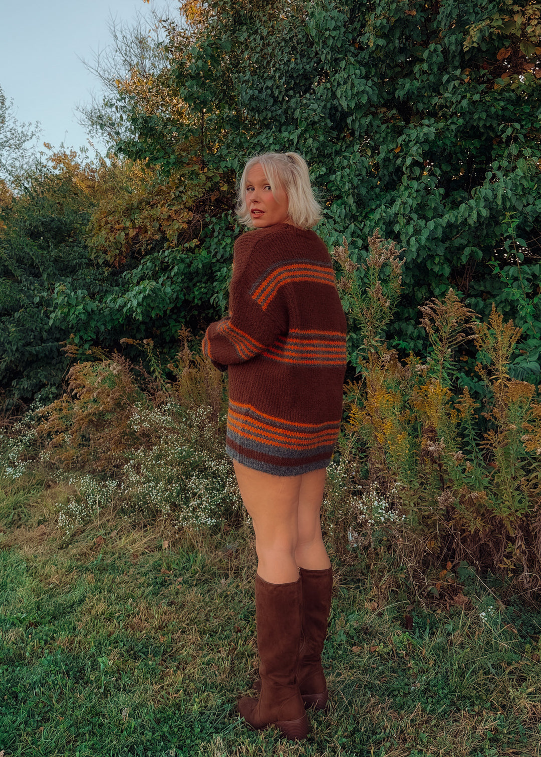 Autumn Dusk Striped Sweater Dress