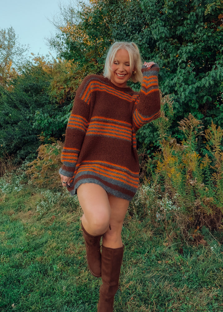 Autumn Dusk Striped Sweater Dress