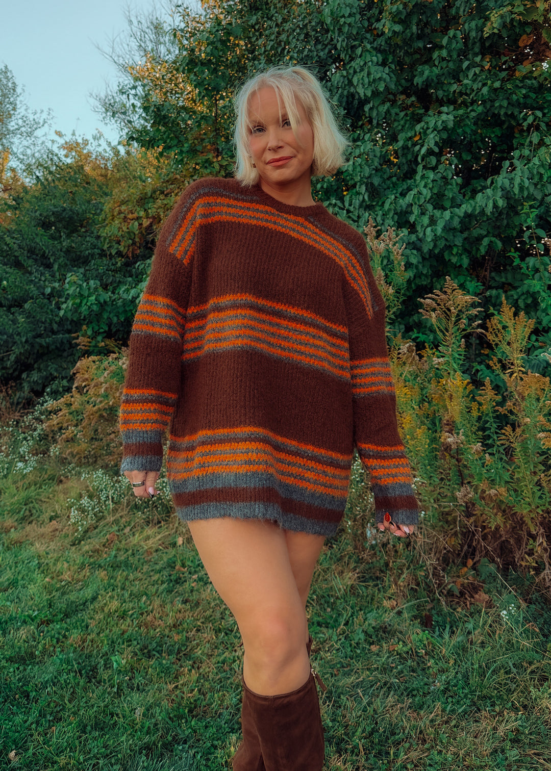 Autumn Dusk Striped Sweater Dress