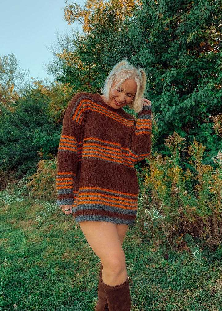 Autumn Dusk Striped Sweater Dress