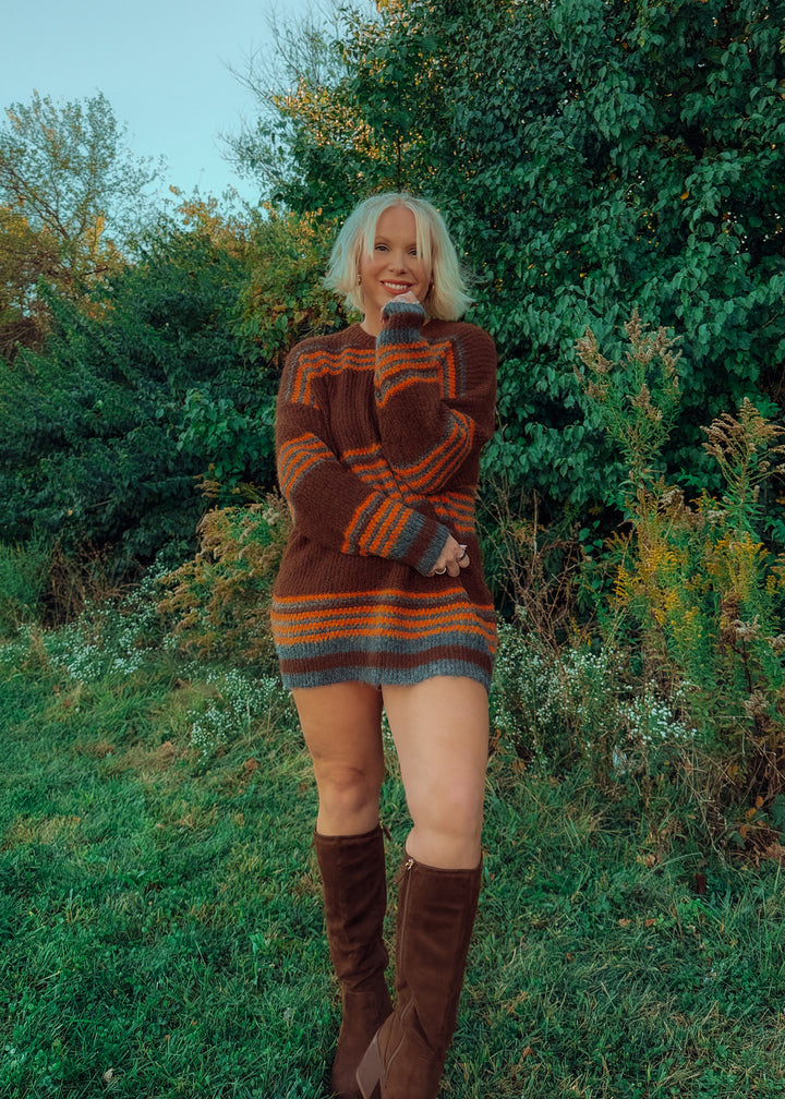 Autumn Dusk Striped Sweater Dress