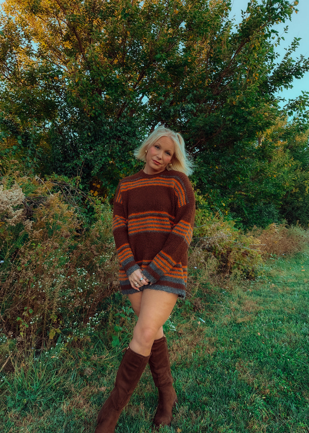 Autumn Dusk Striped Sweater Dress