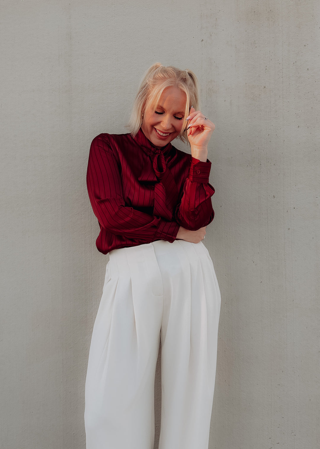 Side of Cranberry Tie Neck Blouse