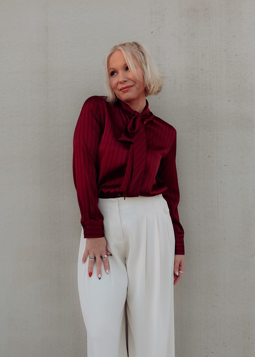 Side of Cranberry Tie Neck Blouse