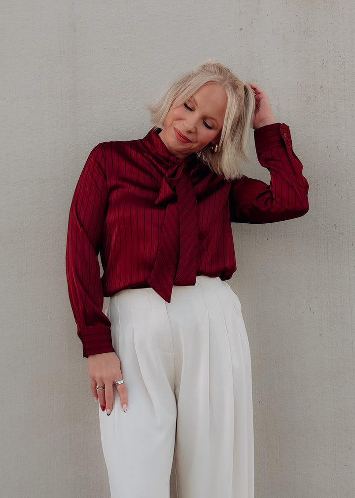 Side of Cranberry Tie Neck Blouse