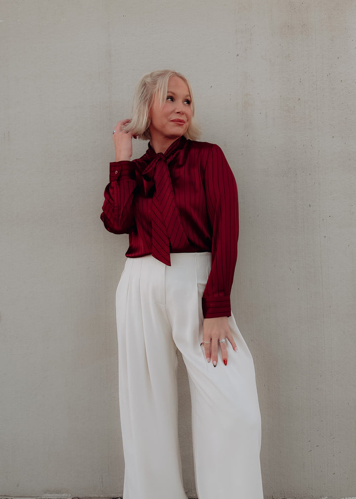 Side of Cranberry Tie Neck Blouse