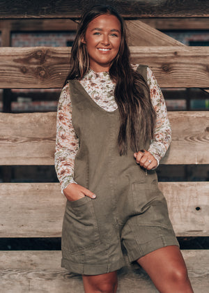 Mama Tried Olive Denim Romper